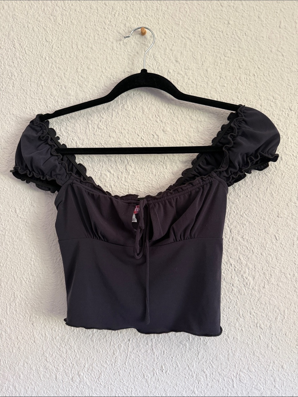 Urban Outfitters Black Puff Sleeve Tie-Front Crop Top